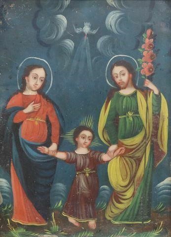 OIL ON TIN RETABLO THE HOLY FAMILY  35a3f1