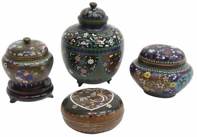  4 JAPANESE CLOISONNE ENAMEL LIDDED 35a471