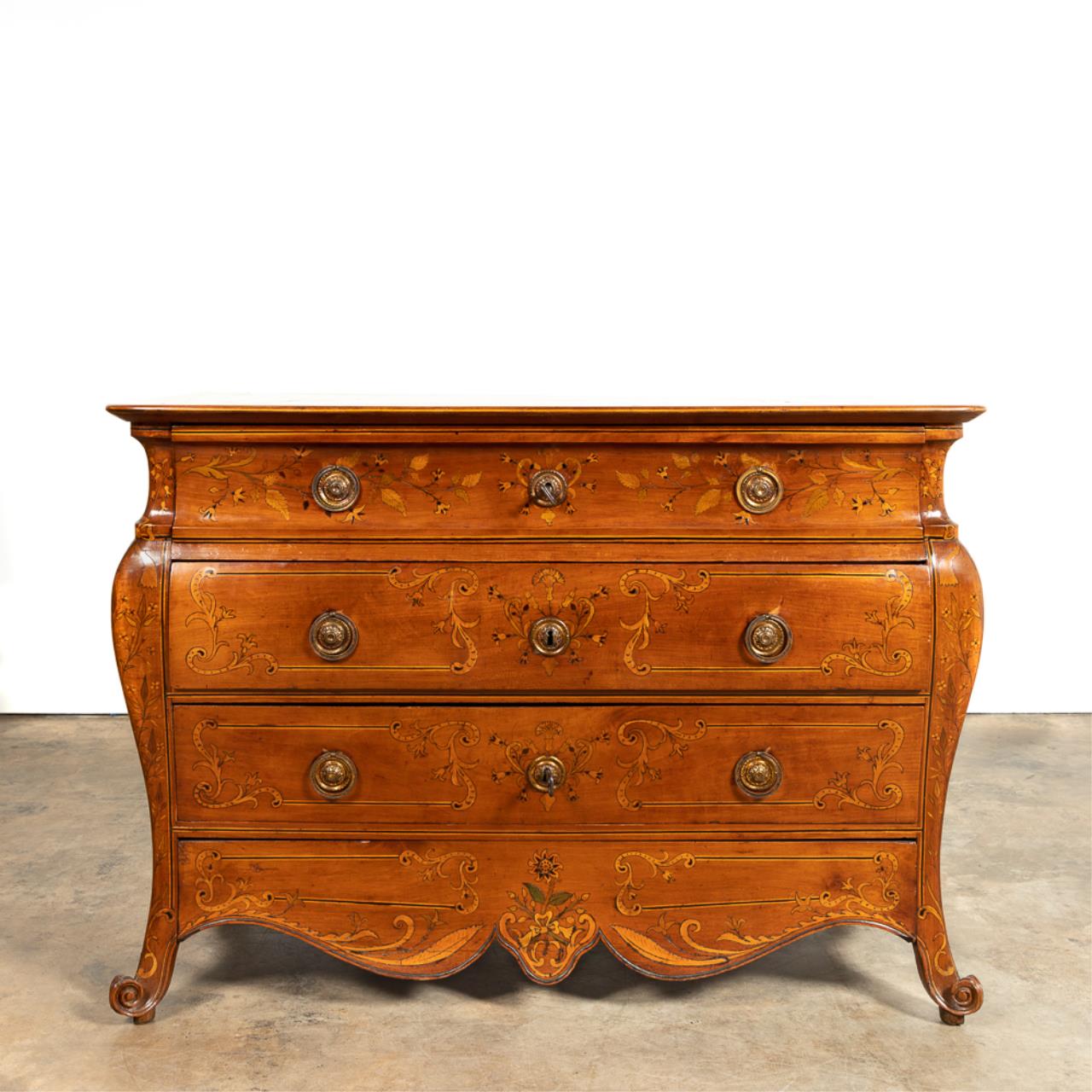 FRENCH FLORAL MARQUETRY BOMBE COMMODE 35a46c