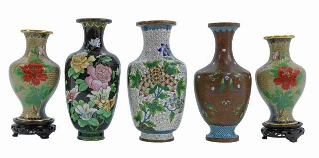  5 CHINESE CLOISONNE ENAMEL VASES lot 35a48f