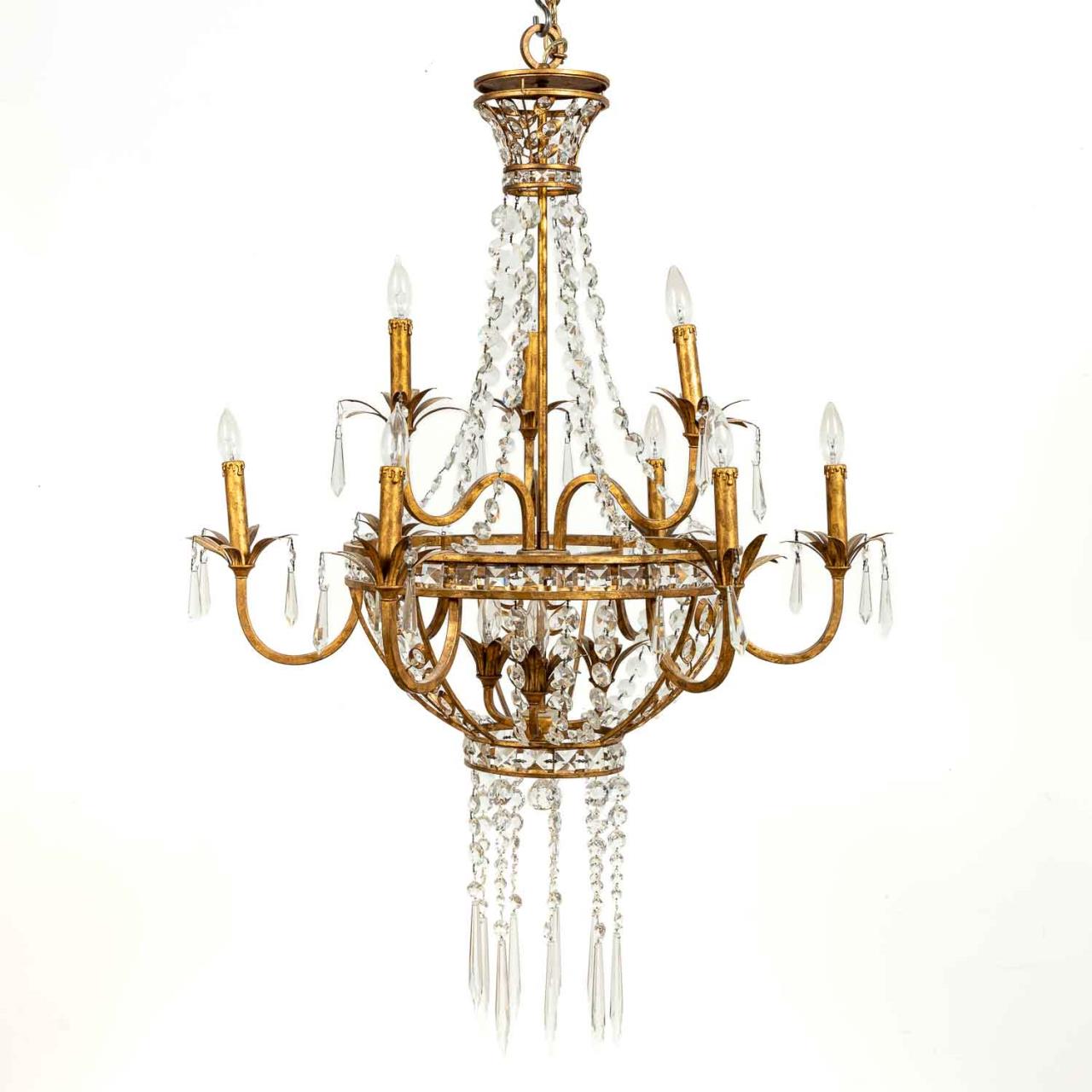 GILT METAL CRYSTAL TROPICAL 9 LIGHT 35a490