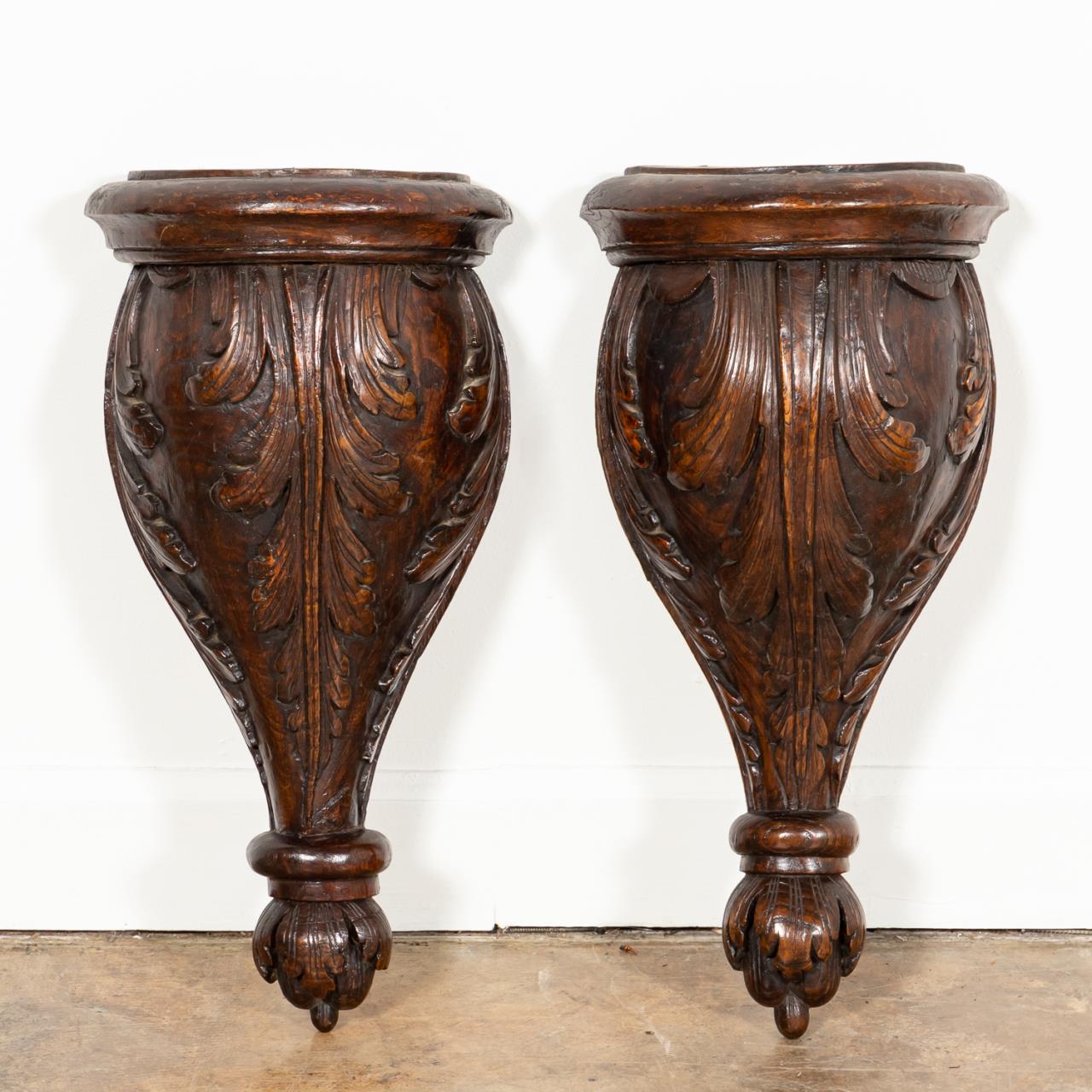 PAIR 19TH C. ACANTHUS LEAF CARVED