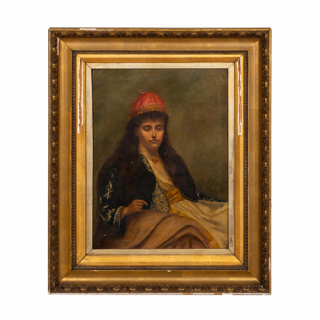 19TH C PORTRAIT OF LADY IN RED 35a4db