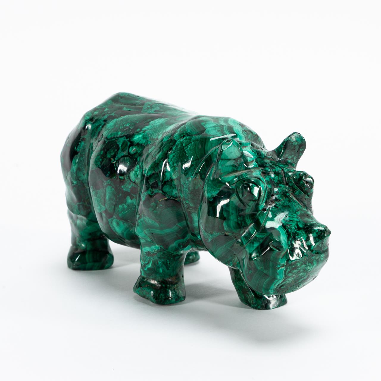 CARVED MALACHITE HIPPOPOTAMUS FIGURE