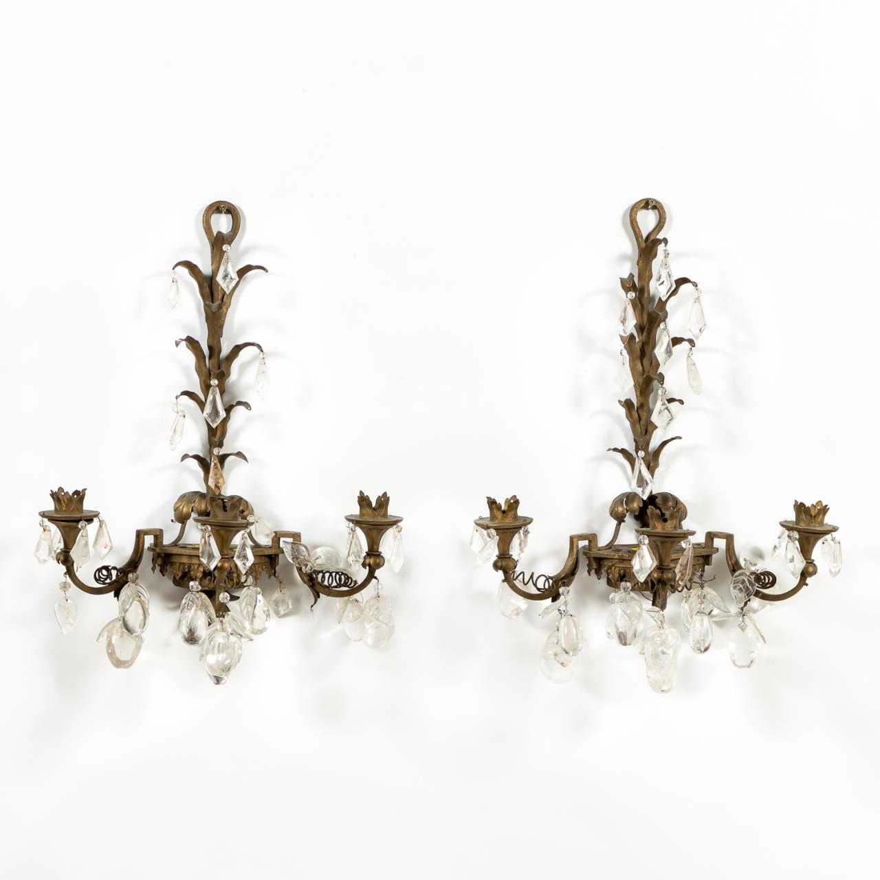 PAIR GILT METAL AND ROCK CRYSTAL