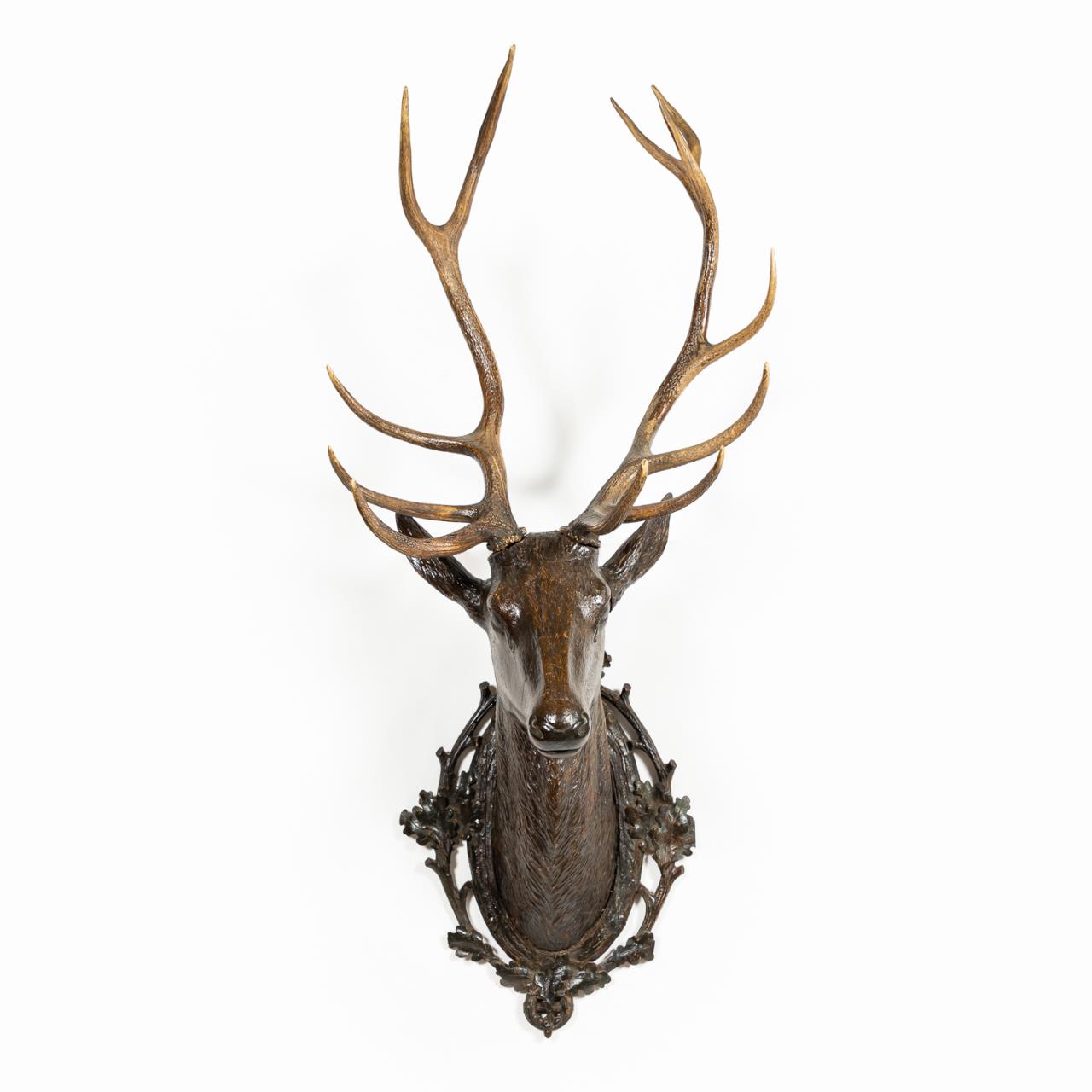 BLACK FOREST CARVED WOOD STAG HEAD TROPHY