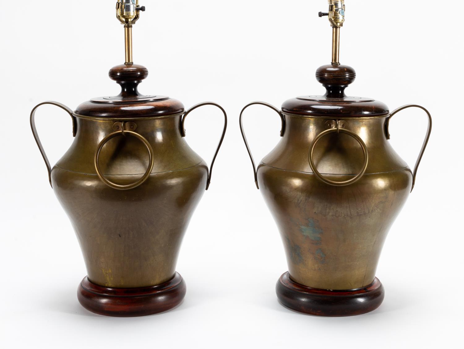PAIR CHAPMAN LARGE BRASS URN DOUBLE 35a546