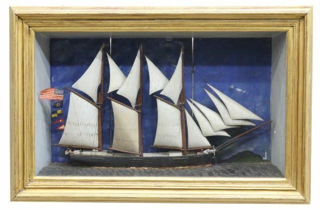 AMERICAN FOLK ART FRAMED SHIP DIORAMA  35a5b2