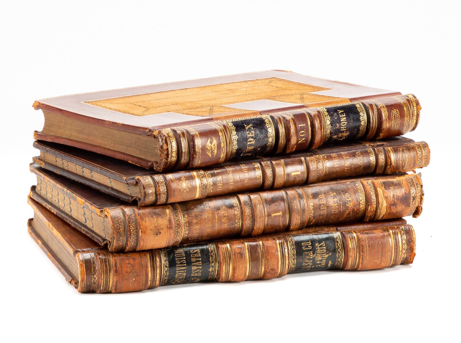GROUP OF FOUR BOOKS, LEATHERBOUND