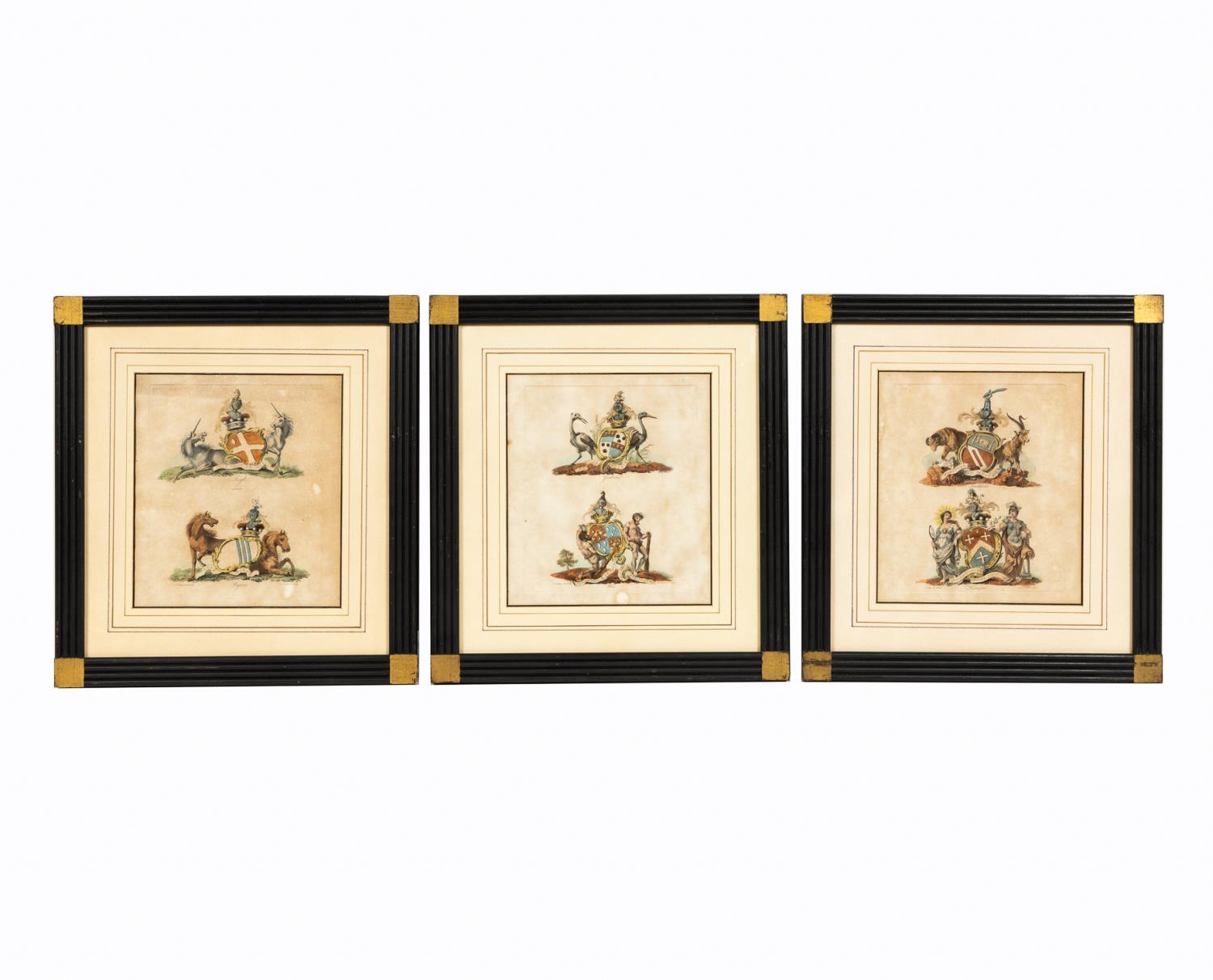 3 PCS BRITISH ARMORIAL HAND COLORED 35a62b