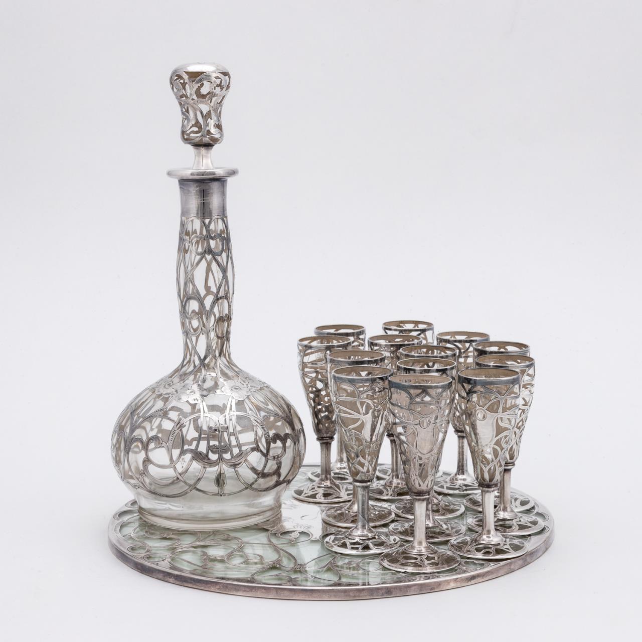 15PC SILVER OVERLAY DECANTER SET 35a652