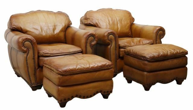 (4) KING HICKORY LEATHER ARMCHAIRS
