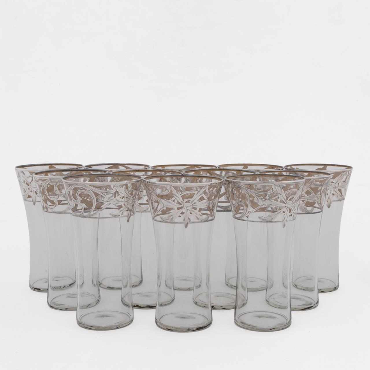 SET OF 12 SILVER OVERLAY GLASS 35a67e