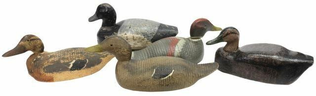 (5) VINTAGE DUCK DECOYS, HAND CARVED