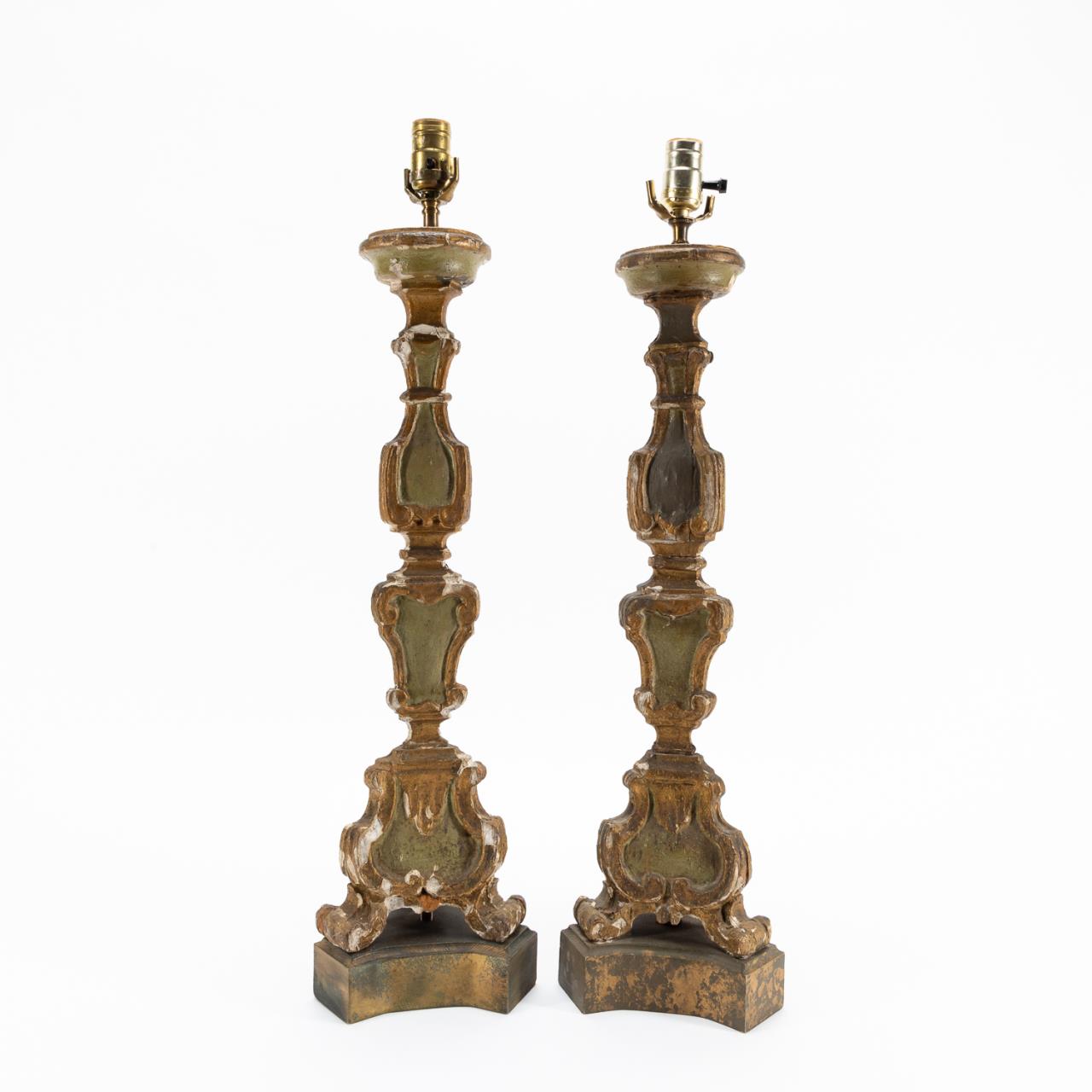 PAIR PAINTED GILT ITALIAN PRICKET 35a694