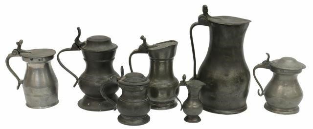  7 ANTIQUE PEWTER MEASURES TANKARDS lot 35a6b2