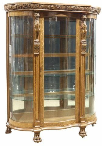 AMERICAN CARVED OAK CURVED GLASS