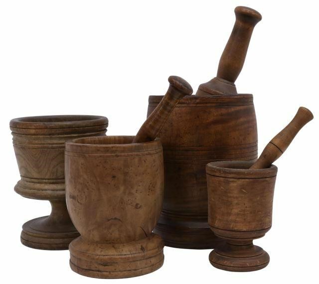 (4) TREENWARE TURNED WOOD MORTARS