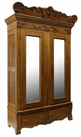 AMERICAN CARVED OAK MIRRORED TWO DOOR 35a73d