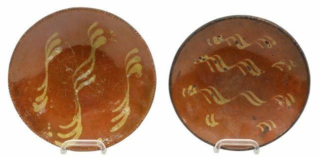 (2) AMERICAN SLIP-DECORATED REDWARE