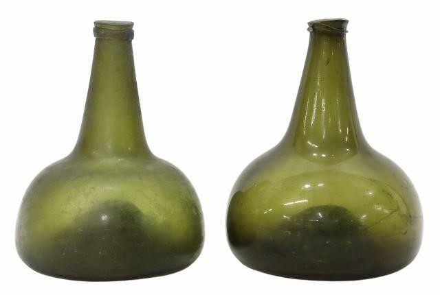 (2) ANTIQUE ONION FORM OLIVE GLASS