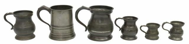  6 ENGLISH PEWTER TANKARD MEASURES  35a777