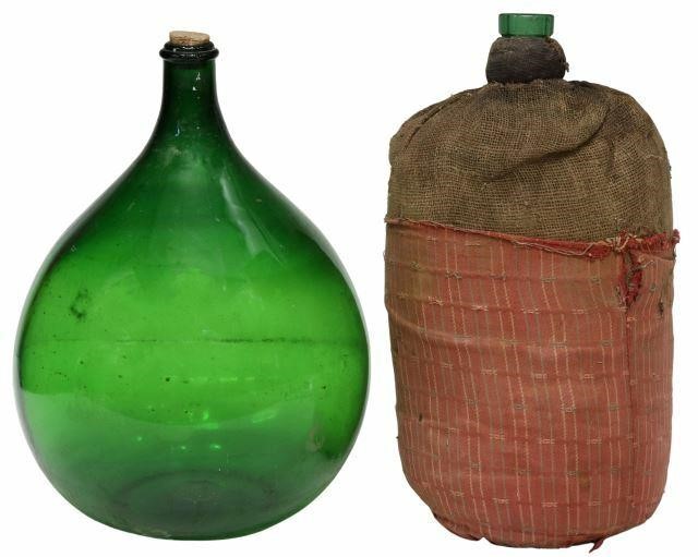  2 LARGE FRENCH GREEN GLASS CARBOYS lot 35a771