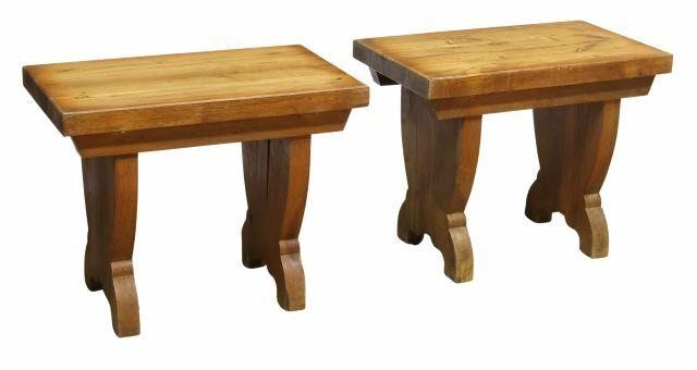  2 FRENCH PROVINCIAL OAK STOOLS pair  35a79c