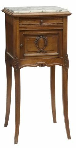 FRENCH MARBLE-TOP WALNUT NIGHTSTANDFrench