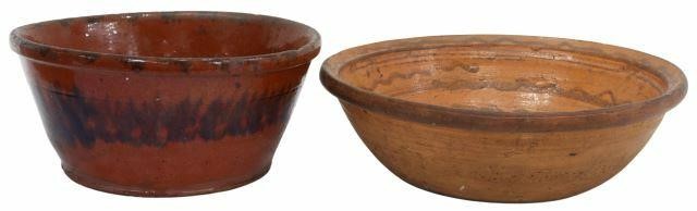 (2) AMERICAN SLIP-DECORATED REDWARE