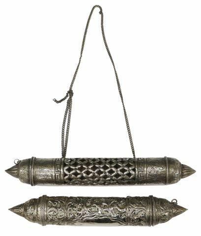 (2) JUDAICA REPOUSSE SILVER MEGILLAH