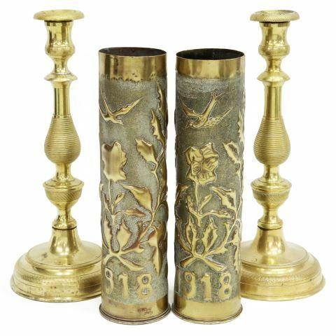  4 WWI ERA TRENCH ART VASES  35a81a