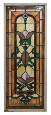 LARGE FRAMED LEADED & STAINED GLASS