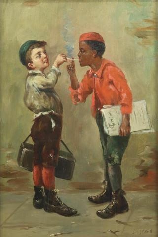 J.W. BROWN NEWSPAPER BOYS GENRE PAINTINGFramed