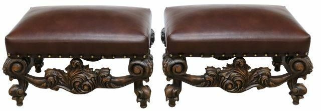 (2) BAROQUE STYLE LEATHER-UPHOLSTERED