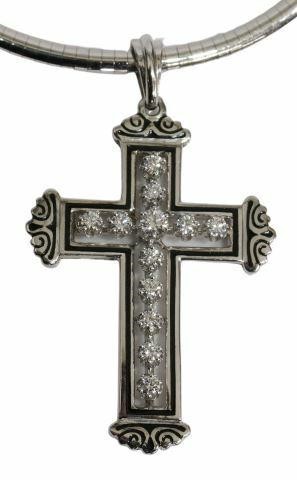 14KT WG ENAMEL DIAMOND CROSS 35a8fb