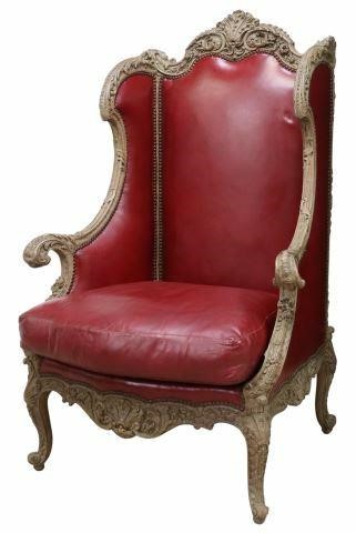 LOUIS XV STYLE RED LEATHER WINGBACK