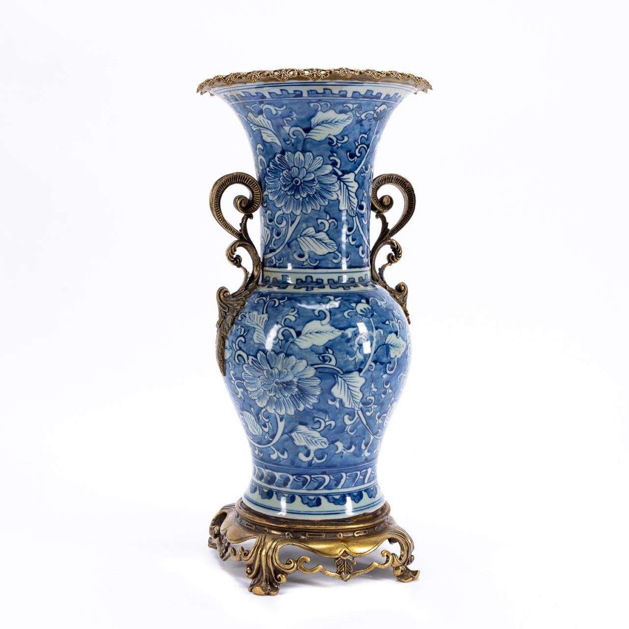 CHINESE BLUE WHITE BRONZE MOUNTED 35a951