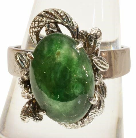 ESTATE 18K WHITE GOLD JADE CABOCHON