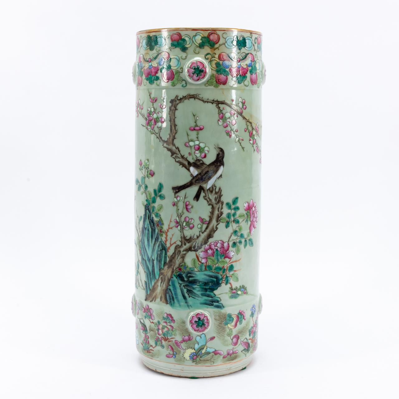 CHINESE FAMILLE ROSE CELADON UMBRELLA