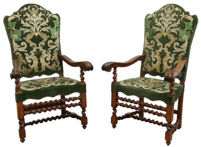  2 FANCY SPANISH HIGHBACK UPHOLSTERED 35a998