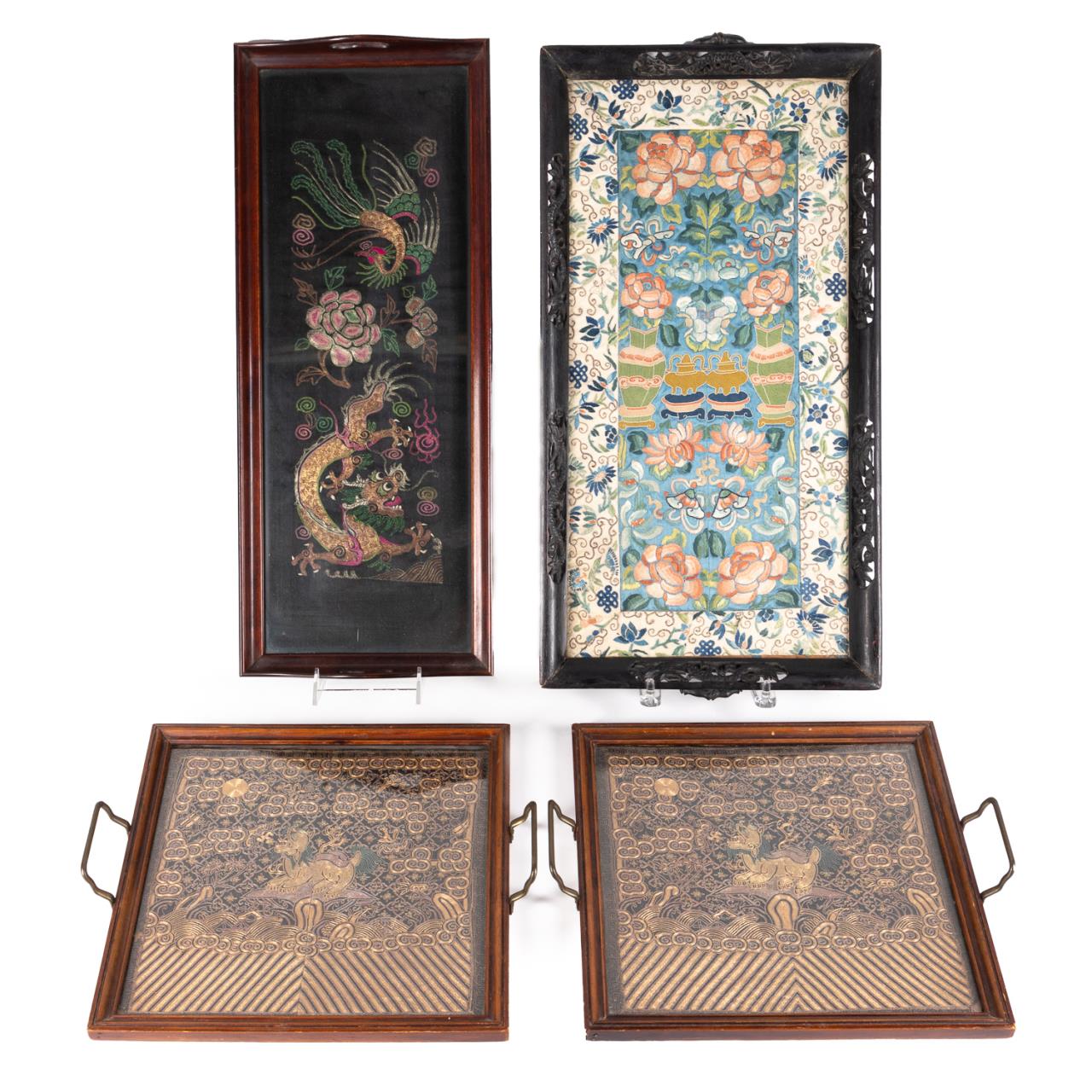 FOUR TRAYS WITH CHINESE EMBROIDERY 35a9b5