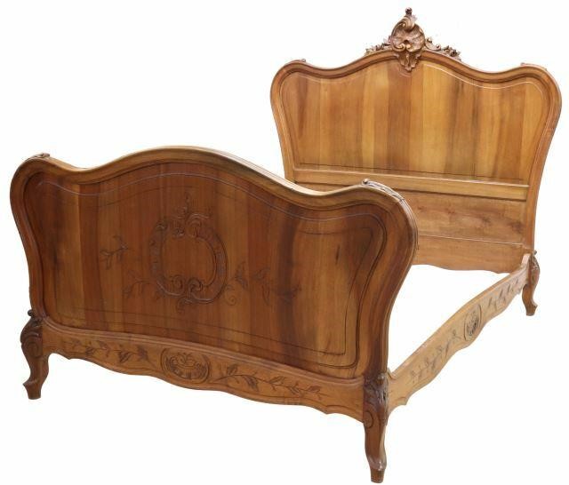 LOUIS XV STYLE CARVED WALNUT BEDLouis