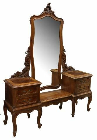 VENETIAN CARVED WALNUT MIRRORED VANITY