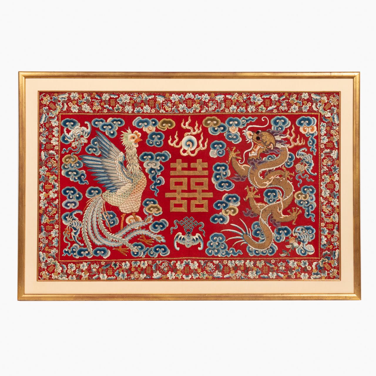 CHINESE RED & GILT DRAGON & PHOENIX