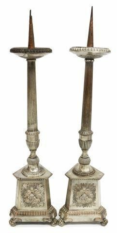 (2) FRENCH SILVER PLATE ALTAR CANDLE