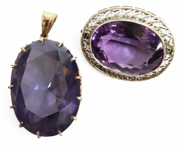 (2) ESTATE 14KT YG & AMETHYST PENDANT