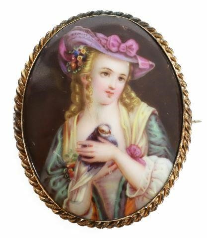 HAND-PAINTED PORCELAIN PORTRAIT BROOCHPortrait