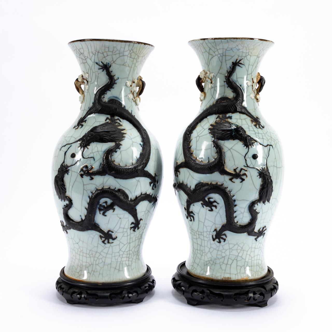 PAIR CHINESE CRACKLE GLAZE DRAGONS 35aa1e