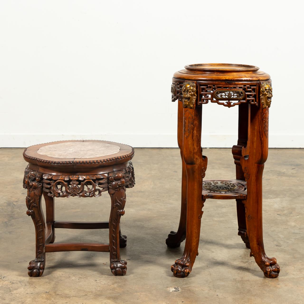 2 CHINESE CARVED HARDWOOD TABLES,